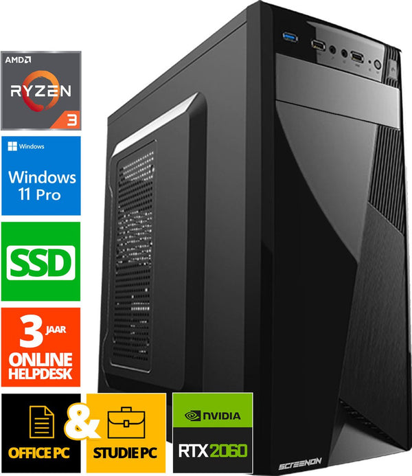 Office PC - Ryzen 3 - 256GB SSD - 128GB RAM - RTX 2060 Super - WX28350 - Windows 11 - ScreenON - Allround Computer + WiFi & Bluetooth