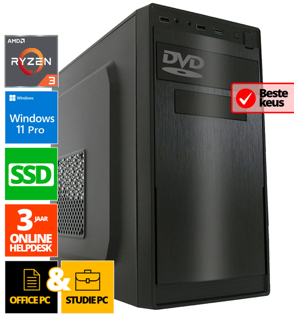 Budget Office PC - Ryzen 3 - 500 GB NVME SSD - 16 GB RAM - Radeon Vega 8 - Windows 11 Pro