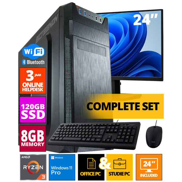 Budget Office PC Set - AMD Athlon - 120 GB M.2 SSD - 8 GB RAM - Radeon Vega 3 (24 -Zoll -Monitor | Maus | Tastatur | einschließlich Büroprofi plus 2021)