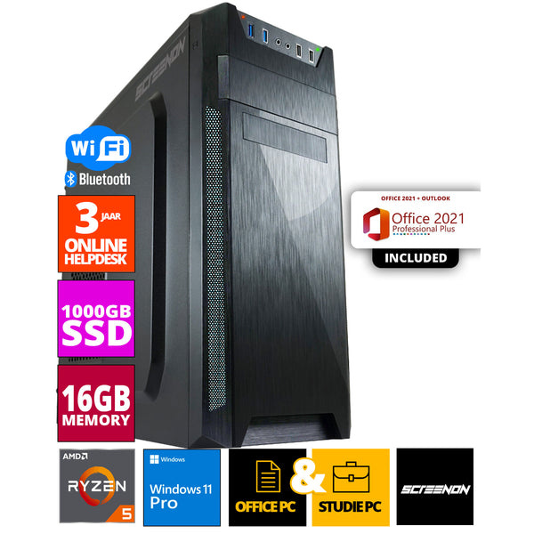 Budget Office PC - Ryzen 5 - 1 TB NVME SSD - 16 GB RAM - Radeon Vega 7 - einschließlich Büroprofi plus 2021