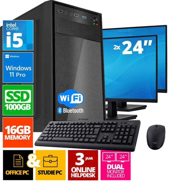 Intel Complete PC Set | Intel Core i7 | 16 GB DDR4 | 1 TB SSD - NVME + 2 x 24 Zoll Monitor + Maus + Tastatur | Windows 11 Pro