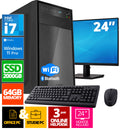 Intel Complete PC Set | Intel Core i7 | 64 GB DDR4 | 2 TB SSD + 24 Zoll Monitor + Maus + Tastatur | Windows 11 Pro + WiFi & Bluetooth