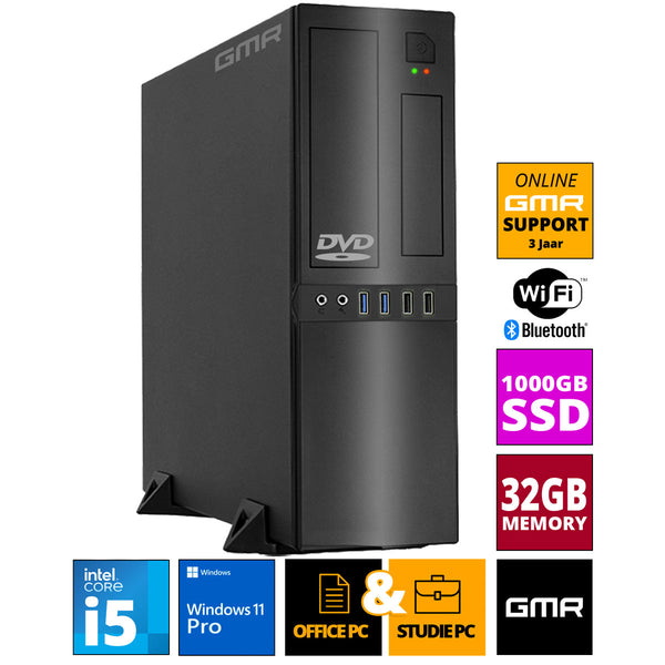 Intel Compleet Desktop PC | Intel Core i5 | 32 GB RAM | 1 TB SSD | DVD+RW | Windows 11 Pro | Business Office Multimedia Computer