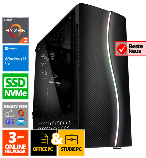 Budget Office PC - Ryzen 3 - 500 GB NVME SSD - 16 GB RAM - Radeon Vega 8 - Windows 11 Pro