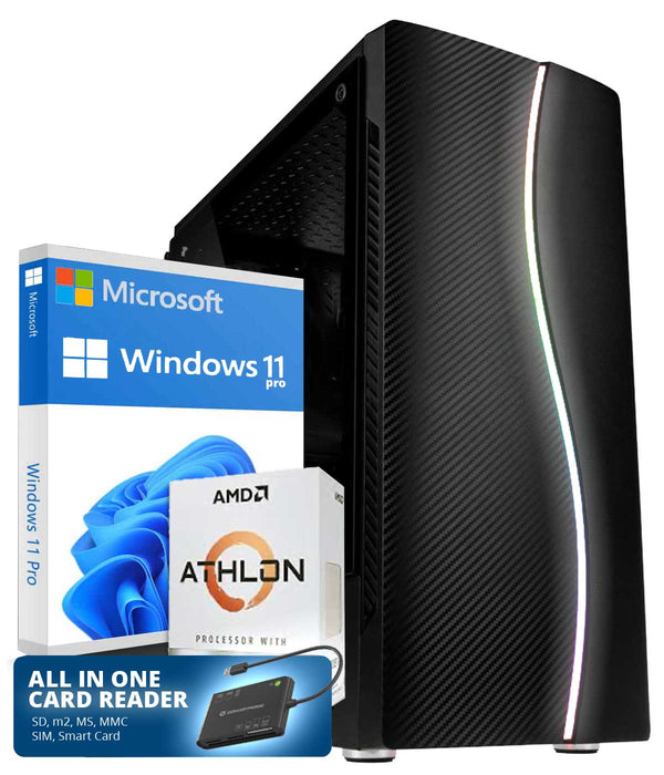 Business Office Work PC | AMD Athlon | 8GB RAM | 240GB SSD | Smart ID Card Reader 7-in-1, Smart Card, SIM, SD/SDHC/SDXC, Micro SD/T-Flash, MMC, MS, M2 | Windows 11 Computer | WiFi LAN | LibreOffice