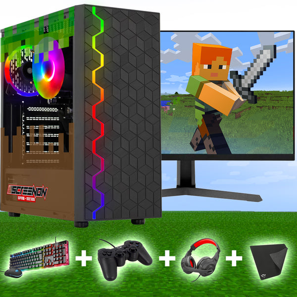 Screenon - Minecraft Edition Gaming Set - x104154 - V1, V2 & V3 (Gamepc.x104154 + 24 Zoll Monitor + Tastatur + Maus + Controller + inkl. 20 Dampfkredit)