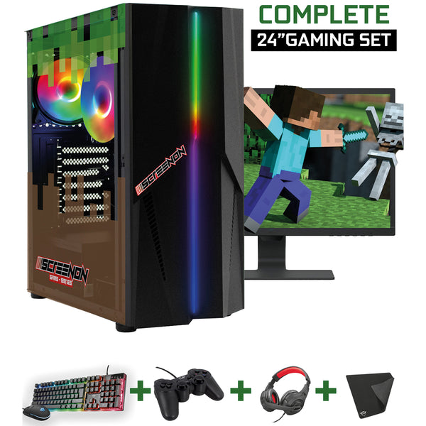 Screenon - Minecraft Edition Gaming Set - x10999 - V1, V2 & V3 (Gamepc.x10999 + 24 Zoll Monitor + Tastatur + Maus + Controller + inkl. 20 Dampfkredit)