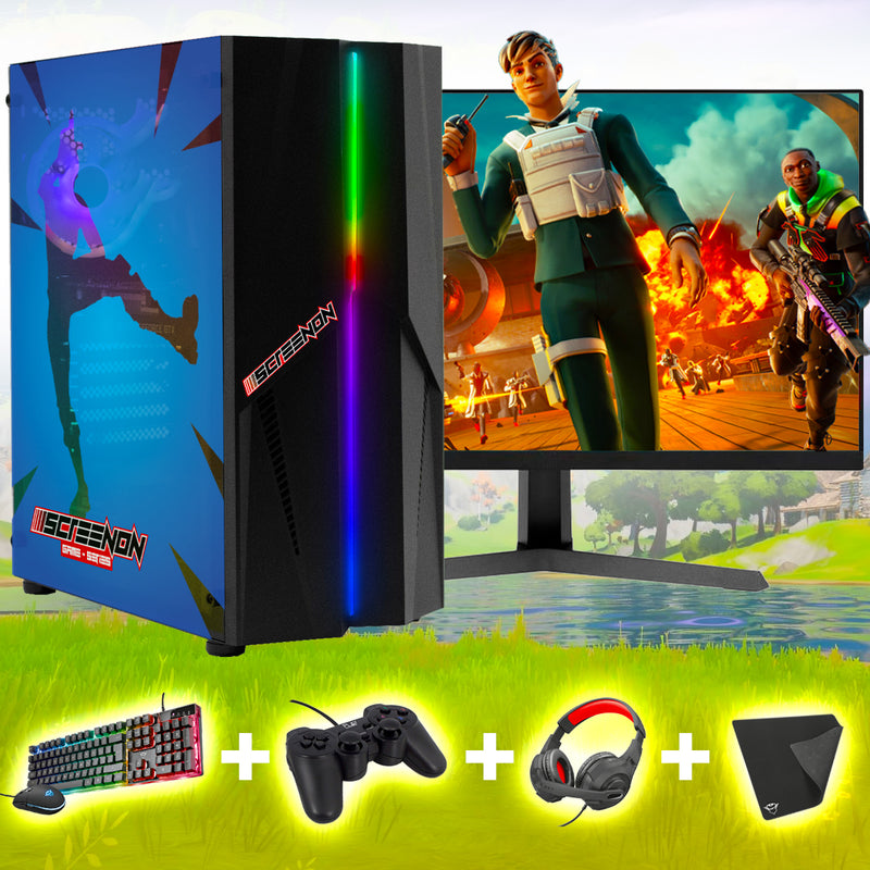 Screenon - Vollständige Fortnite Gaming -PC -Sets - (Spiele PC + 24 Zoll Monitor + Tastatur + Maus + Controller)
