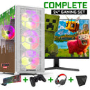 Screenon - Minecraft Gaming Set White - (GamePC + 24 -Zoll -Monitor + Tastatur + Maus + Controller + Headset + Maus -Pad) einschließlich WiFi & Bluetooth!