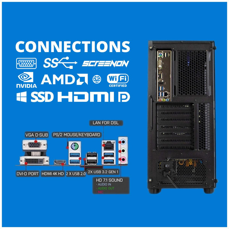 Intel Compleet PC SET | Intel Core i5 | 16 GB DDR4 | 500 GB SSD - NVMe + 24 Inch Monitor + Muis + Toetsenbord | Windows 11 Pro - ScreenOn