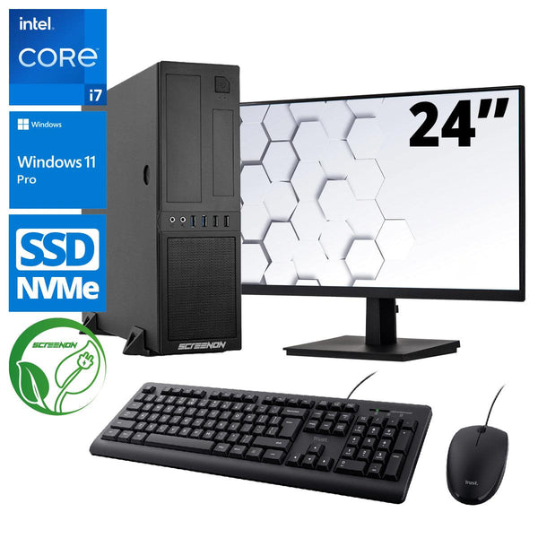Intel Compleet PC SET | Intel Core i7 | 32 GB DDR4 | 1 TB SSD - NVMe + 24 Inch Monitor + Muis + Toetsenbord | Windows 11 Pro - ScreenOn