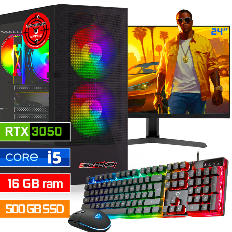 ScreenON - Intel Core i5 - 500GB SSD - 16GB RAM - RTX 3050 - Gaming Set - V92024127 (27" Monitor + Toetsenbord + Muis)