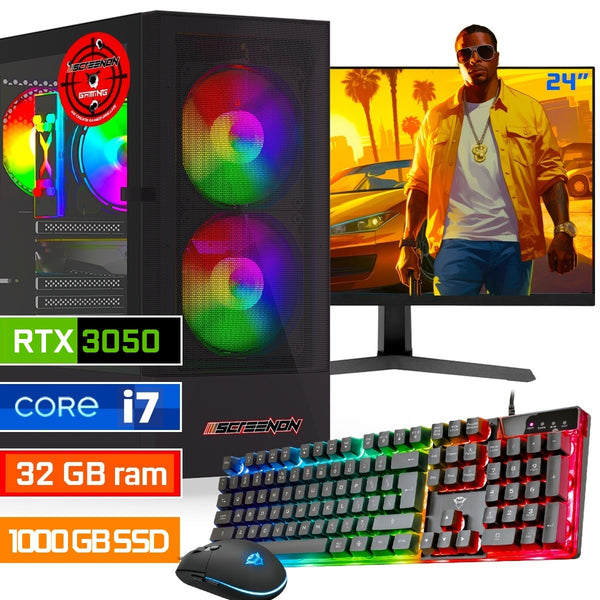 Screenon - Intel Core i7 - 1000 GB SSD - 32 GB RAM - GTX 1650 - Gaming -Set - V92023524 (24 "Monitor + Tastatur + Maus)
