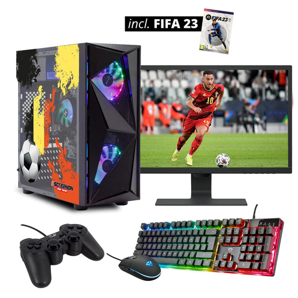 ScreenON - FIFA 23 Gaming PC Set + gratis FIFA 23 game cadeau – België edition - (GamePC.FF23-V1105024 + 24 Inch Monitor + Toetsenbord + Muis + Game controller) - ScreenOn