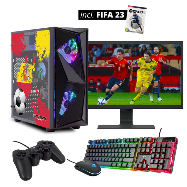 ScreenON - FIFA 23 Gaming PC Set + gratis FIFA 23 game cadeau – Spanje edition - (GamePC.FF23-V1104124 + 24 Inch Monitor + Toetsenbord + Muis + Game controller) - ScreenOn