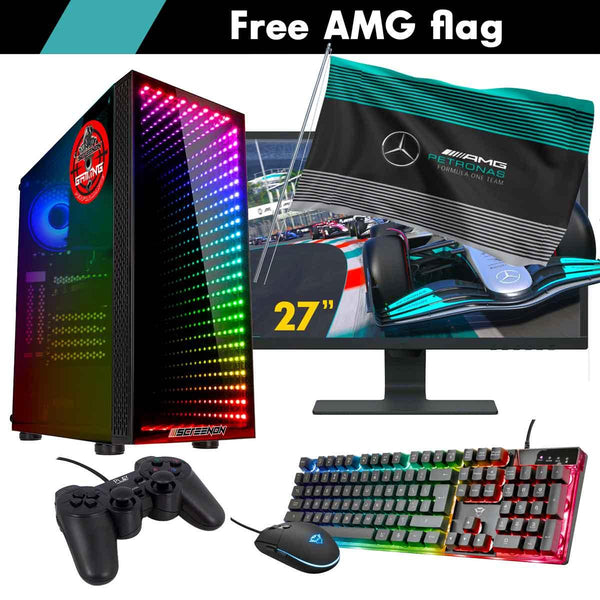 ScreenON - Racing Gaming Set + AMG Flag - F3426527 - (GamePC.F14065 + 27 Inch Monitor + Toetsenbord + Muis + Controller + Gratis AMG Flag) - ScreenOn
