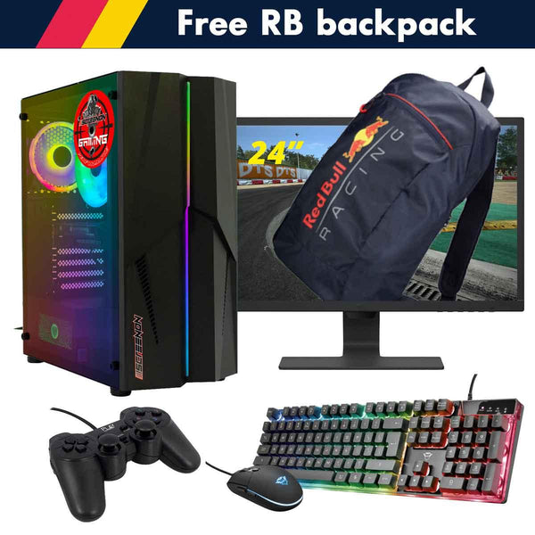ScreenON - Racing Gaming Set + Red Bull Backpack - F1114024 - (GamePC.F11040 + 24 Inch Monitor + Toetsenbord + Muis + Controller + Gratis Red Bull Backpack) - ScreenOn