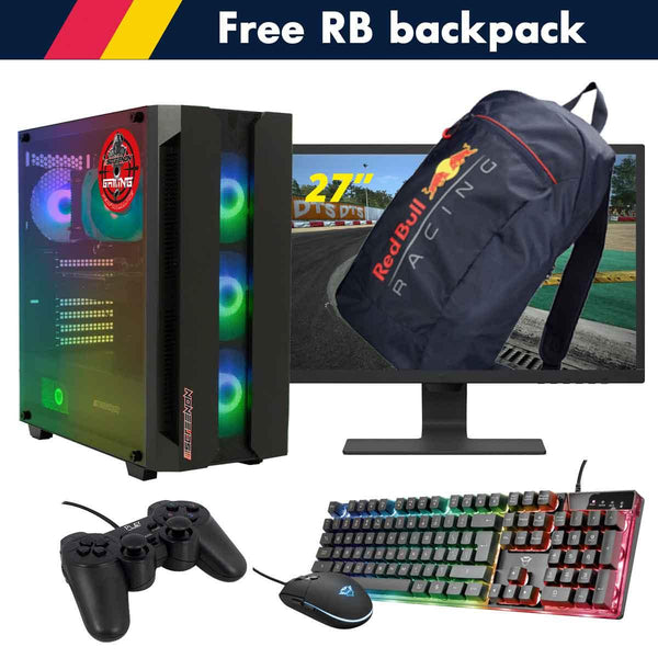ScreenON - Racing Gaming Set + Red Bull Backpack - F1215027 - (GamePC.F12050 + 27 Inch Monitor + Toetsenbord + Muis + Controller + Gratis Red Bull Backpack) - ScreenOn