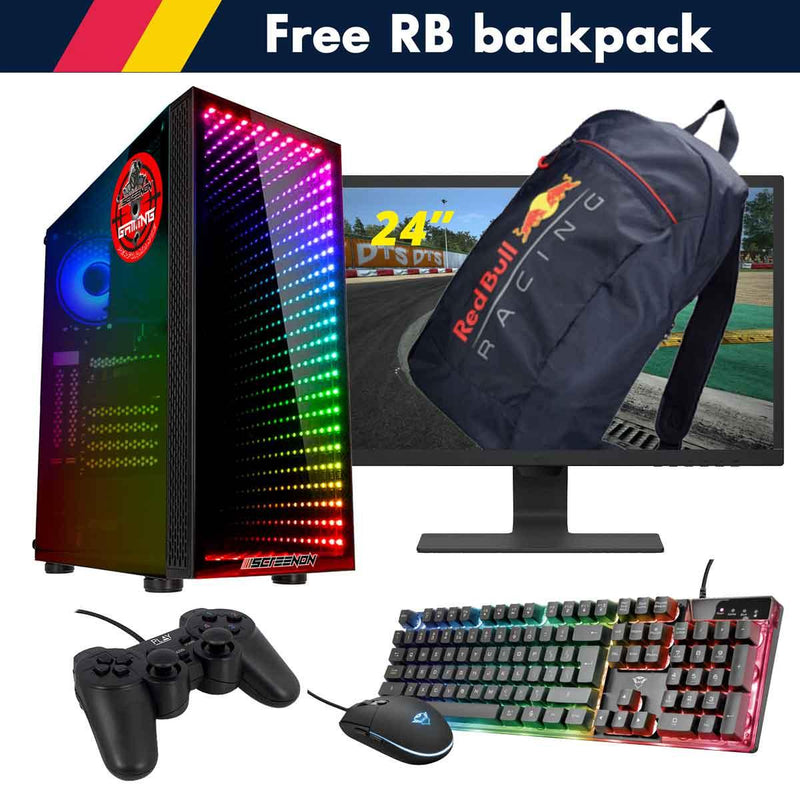ScreenON - Racing Gaming Set + Red Bull Backpack - F1436524 - (GamePC.F14065 + 24 Inch Monitor + Toetsenbord + Muis + Controller + Gratis Red Bull Backpack) - ScreenOn
